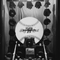 Wilson or Valentine hardware store baseball window display photograph, 1925