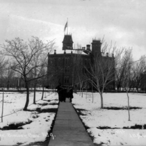 University of Colorado Old Main in Snow, 1890-1910: Photo 3 (S-2899)