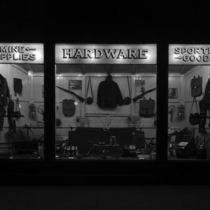 Valentine hardware store camping gear window display photograph, 1924