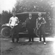 Governor Carlson and champion rock drillers photograph, 1915