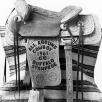 Rodeo cowboy saddles postcards [196-]