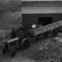 Boulder Clay Products tractor at plant photograph, 1922