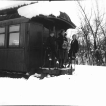 Railroad passenger car in snow