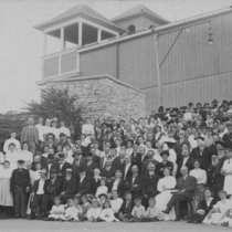 Large groups posed outside of the Auditorium, 1905-1910: Photo 5