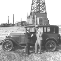 Bleecker and Winn at oil derrick photograph, 1928