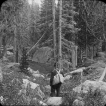 "Hiker down the trail from Jasper Lake"