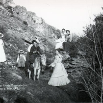 Colorado Chautauqua people on burros in the woods: Photo 4 (S-2426)