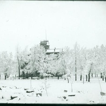 University of Colorado Old Main in Snow, 1890-1910: Photo 1 (S-2882)